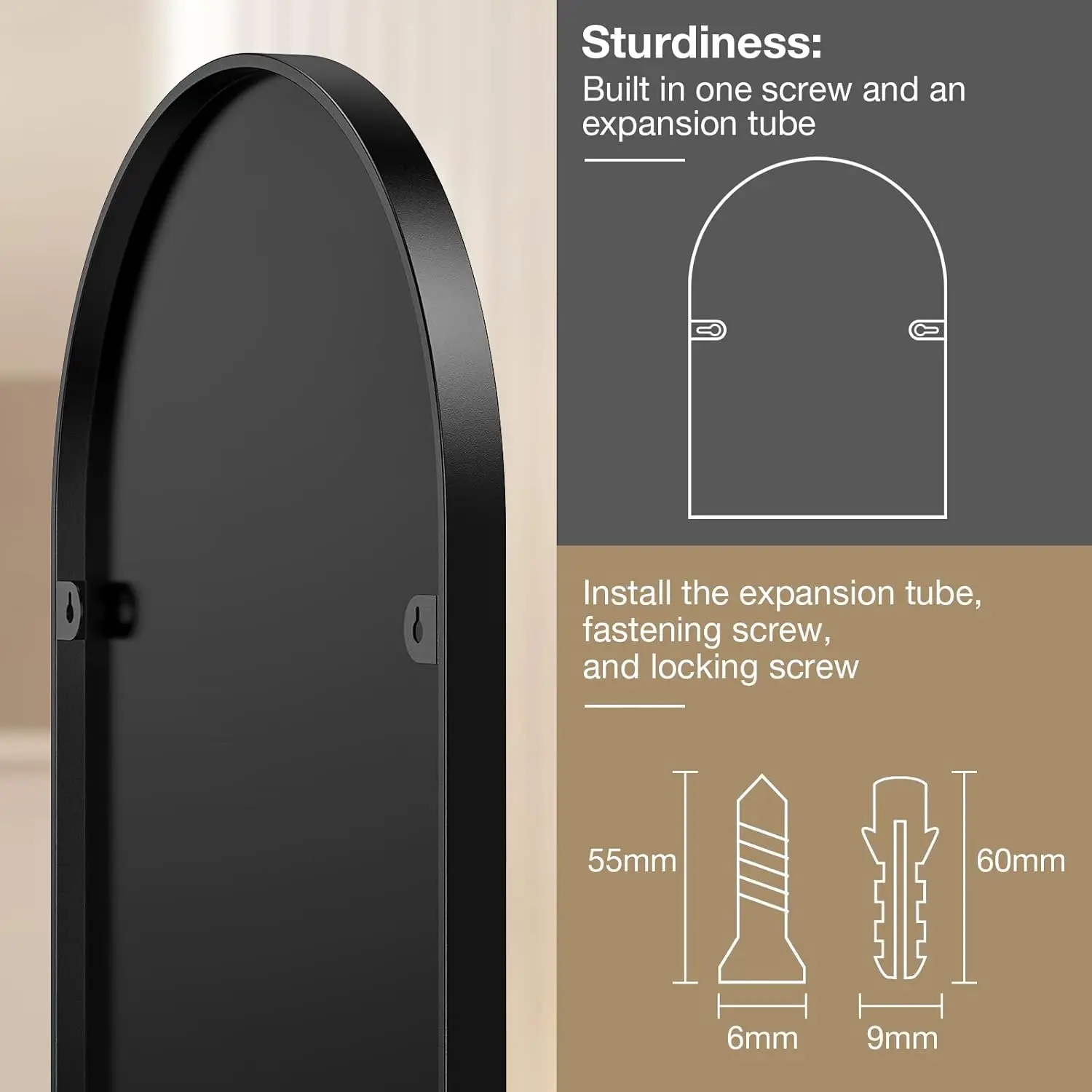 24x36" Arched Bathroom Mirror. Black Metal Frame. Wall Mounted. Bathroom, Bedroom, Living Room, Entryway