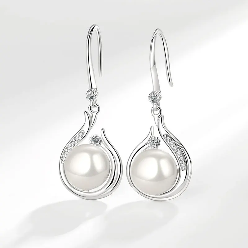 KOFSAC Exquisite Pearl Necklace Earrings for Women Vintage 925 Sterling Silver Jewelry Lady Zircon Flower Set Birthday Gifts