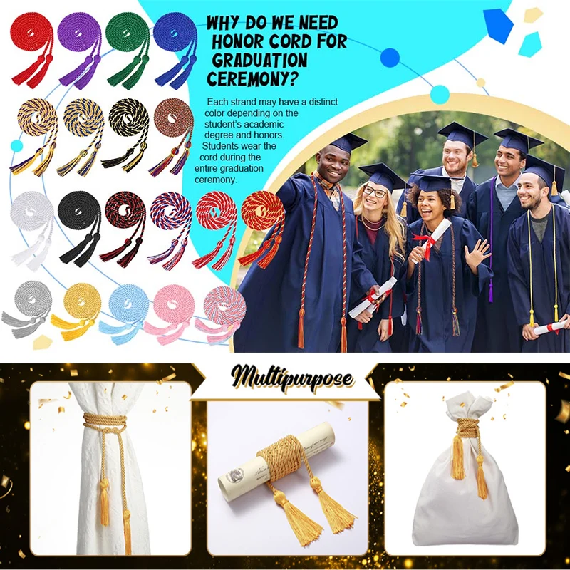 1Pc Fashion Graduation Honor Cords Tassel Polyester Yarn Honor Cord For Graduation Students 170CM Hats Decor Cord