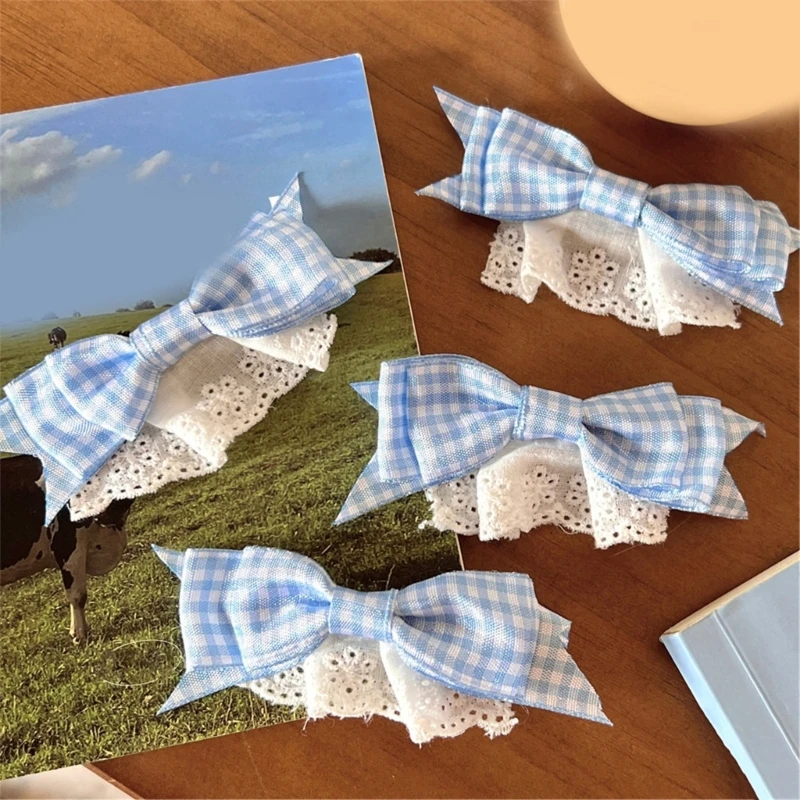 

Сладкая клетчатая кружевная заколка для волос с бантиками, двухслойная заколка для волос, держатель для хвоста для девочек, для