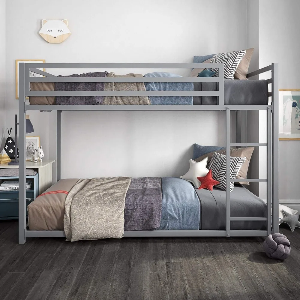 

Miles Metal Bunk Bed for Kids, Twin/Twin, Silver, Getting Up and Down in Bed