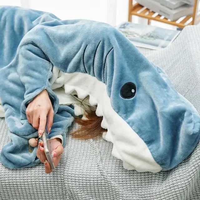 Cozy and stylish Cartoon Blanket Shark Sleeping Bag Pajamas for children and adults