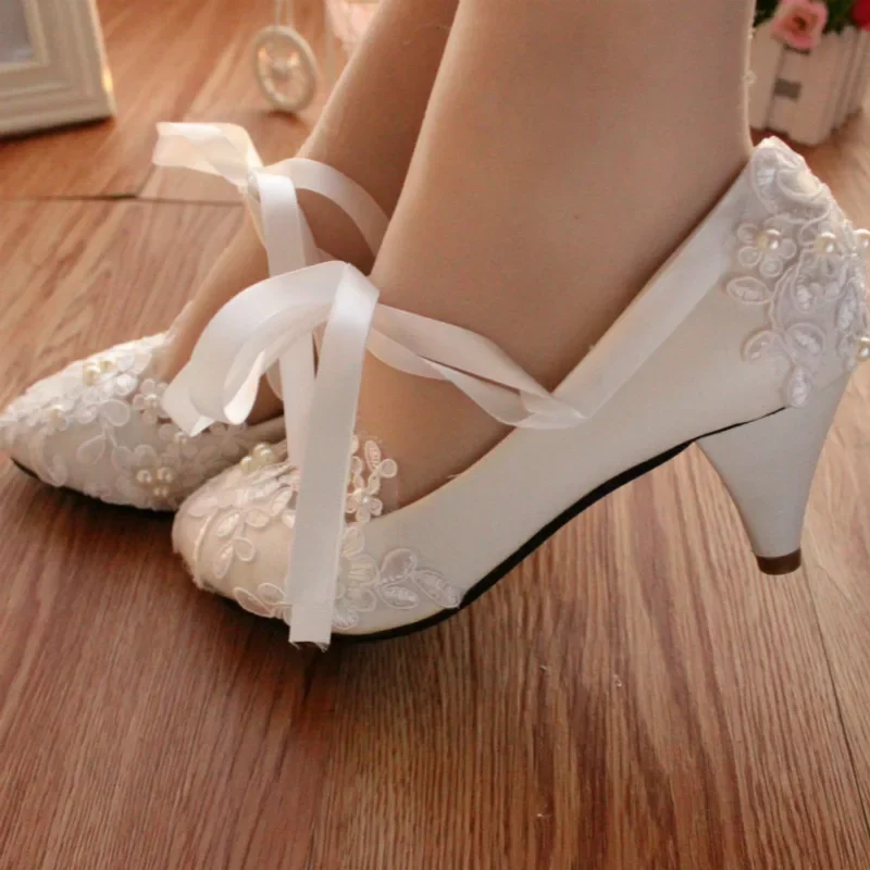 Luxury White Wedding Pumps Shoes Women PU 8CM Thin