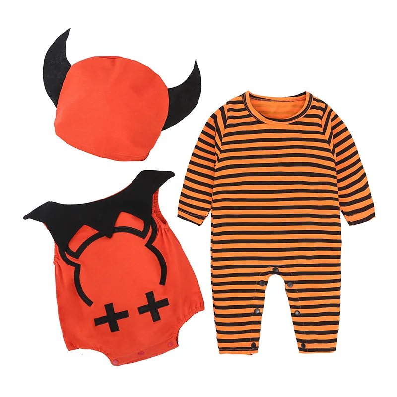 

Baby Halloween Costumes Devil Striped Jumpsuit Hat Bodysuit 3 pcs Set Toddlers Rompers Growings Jumpers Bat Vampire Pumpkin