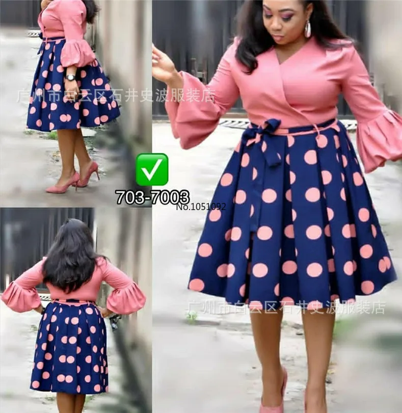 2024 new summer elegent fashion style african women printing plus size polyester dress L-3XL