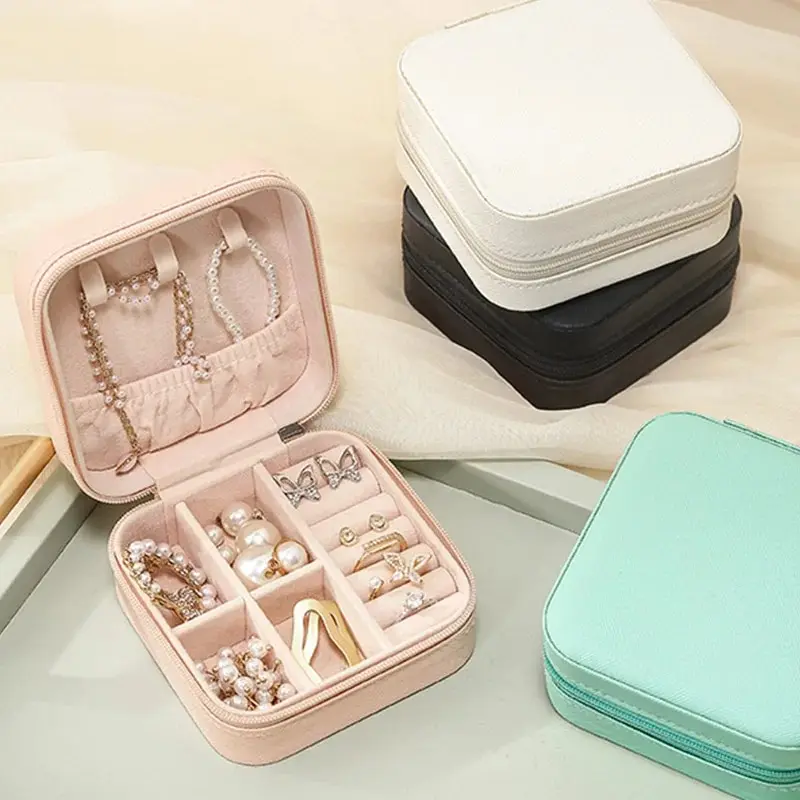Jewelry storage box Portable Mini Jewelry Storage Box Travel Organizer Jewelry Case Leather Storage Earrings Necklace Ring Organizer Display