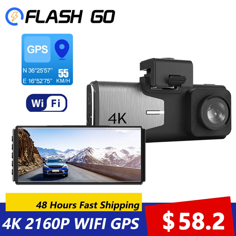 Видеорегистратор 4K автомобильная камера с разрешением 4 дюйма IPS GPS 2160P 2 камерами