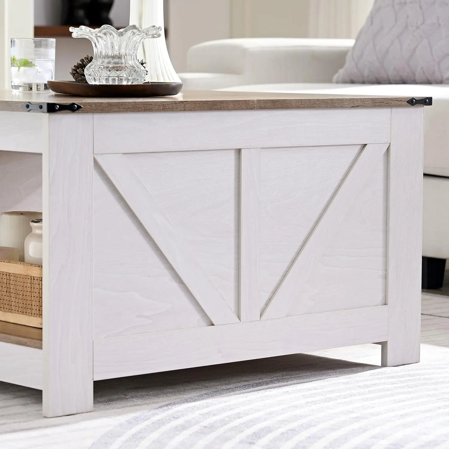 Farmhouse Coffee Table for Living Room, Wood Square Coffee Tables, 31.5" D x 31.5" W, Grey Wash 6