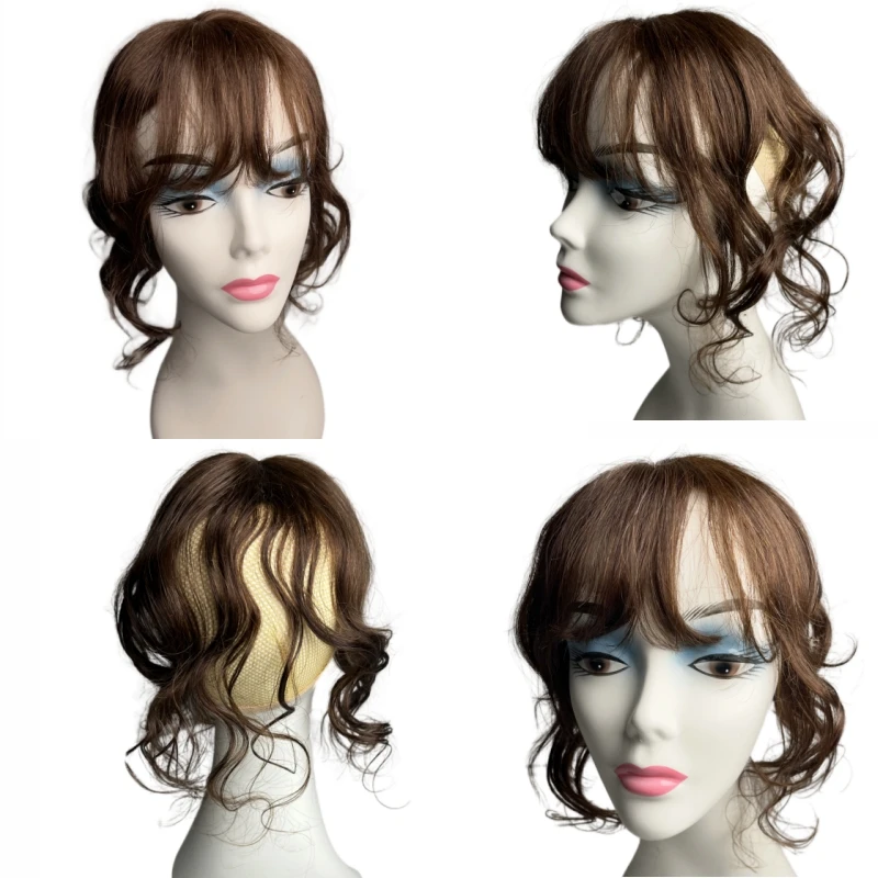 Human Hair Toppers for Women Body Wave Curly 10-14inch Clips in Extension Real Hairpieces