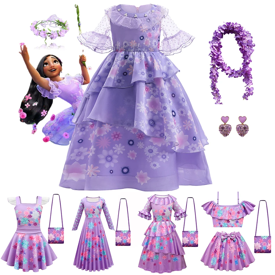 Encanto Mirabel Cosplay Costume Bambini Ragazze Principessa Vestito Festa  di compleanno Fancy Dress con borsa