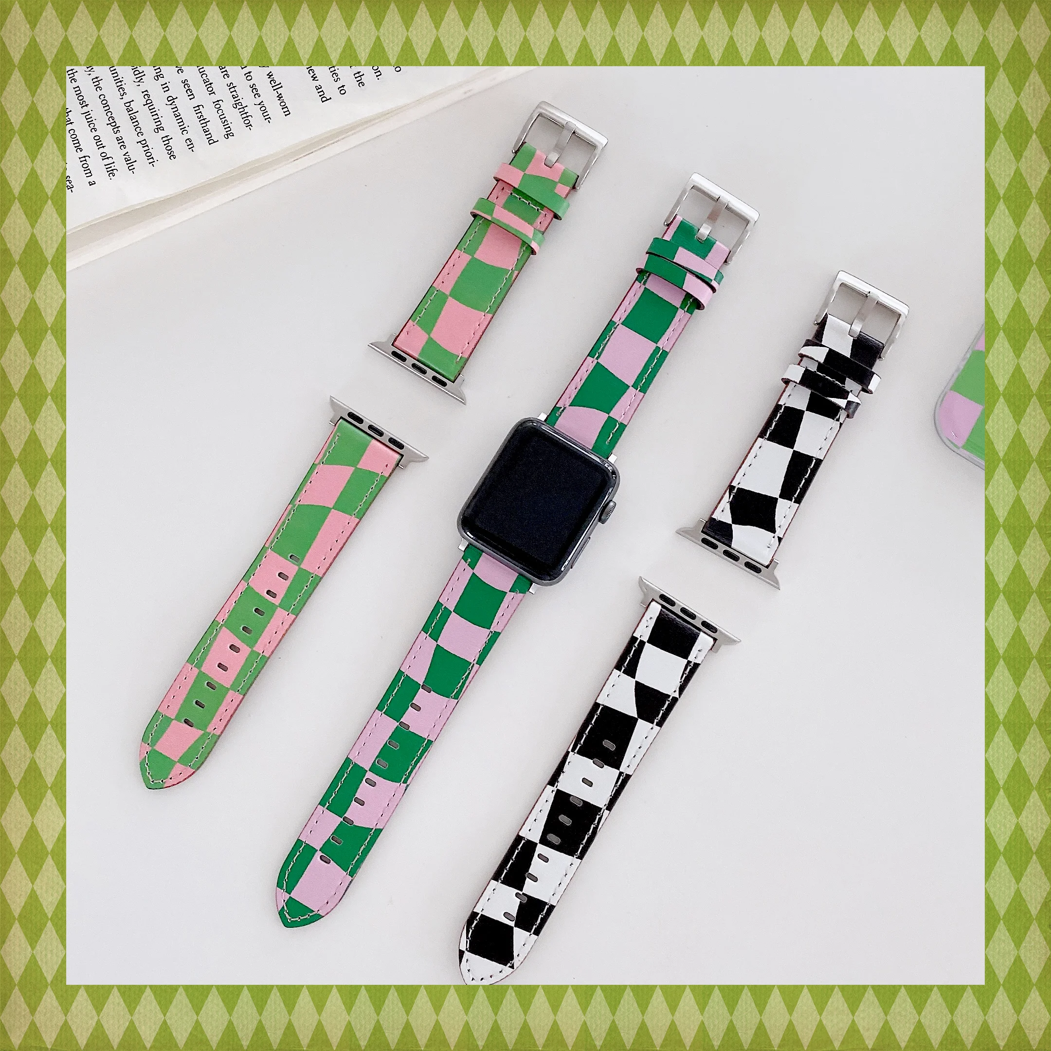 Leather strap For Apple Watch Ultra 8 7 49mm 45mm 41mm Check Pattern Bracelet Wristband iwatch 6 5 4 SE 44mm 42mm 40mm 38mm belt