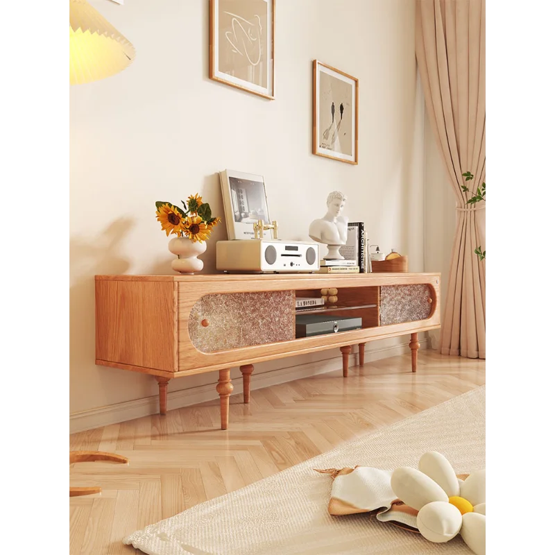 Japanese-style solid wood TV cabinet side cabinet simple retro small apartment living room Nordic log wind high storage cabinet
