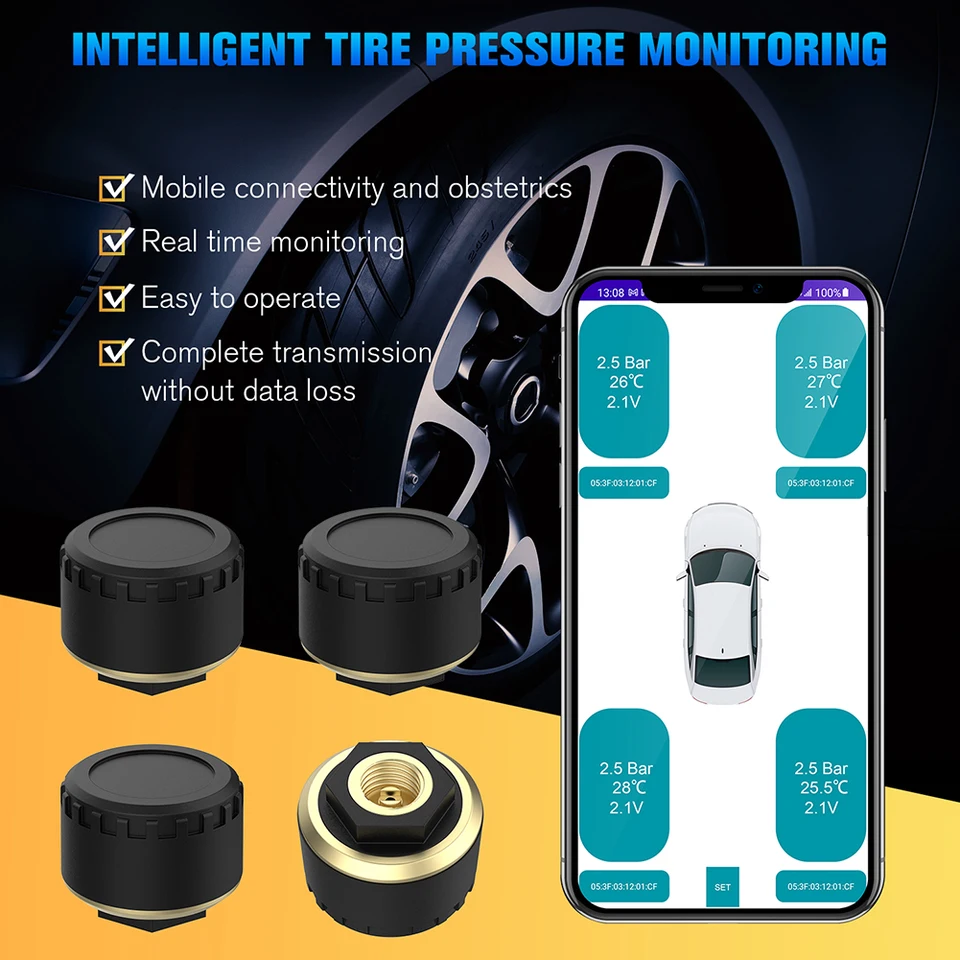 KSTE TPMS SAEC - Motorcycle TPMS BT Tires Temperature Control System Pressure Control for iOS/Android W/Tire Sensor
