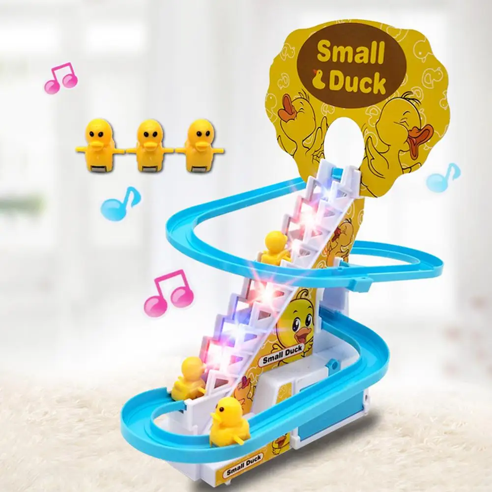 

Children's Electric Cute Cartoon Duckling Climbing Stairs Toy Rail Car Electric Slide Roller Coaster Set Perfect Gift For Kids