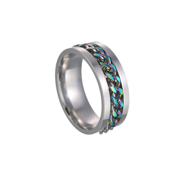 Fashion Women Rotatable Chain Link Men's Spinner Ring Stainless Steel Chain Link Men's Titanium Steel Corkscrew Ring Gift