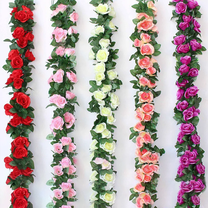 Silk Artificial Rose Vine Hanging Garland for Elegant Wall and Home Decoration