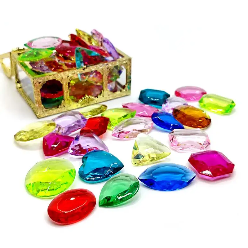 Pool Diving Gems Toys Colorful Diamonds Set With Big Treasure Chests Box Underwater Gems Dive Throw Toy Training Set For Summer treasure hunt toys