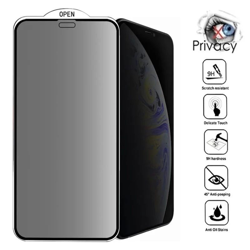 3D Privacy Black Screen Protector For IPhone 15 Pro Max 13 11 Pro Max X XS  Max 13 Mini 13pro Anti-peeping Glass Protector Flim