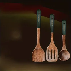 Premium Wooden Kitchen Utensils Set - Heat - Resistant, Durable, and Non - Stick Safe (3 pcs)