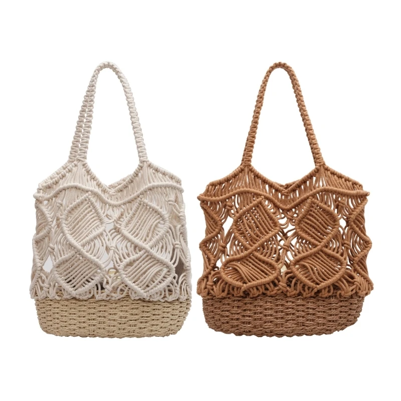 

2023 New Large Shoulder Bags for Women Straw Hollow Handbags Tote Bags Reusable Casual Shopping Bag