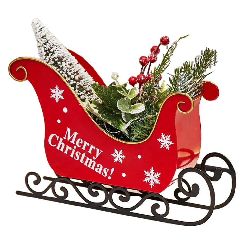 

Metal Christmas Sleigh Centerpieces Xmas Sleigh with Simulation Plant Christmas Decor for Table Top Holiday Home Decorations