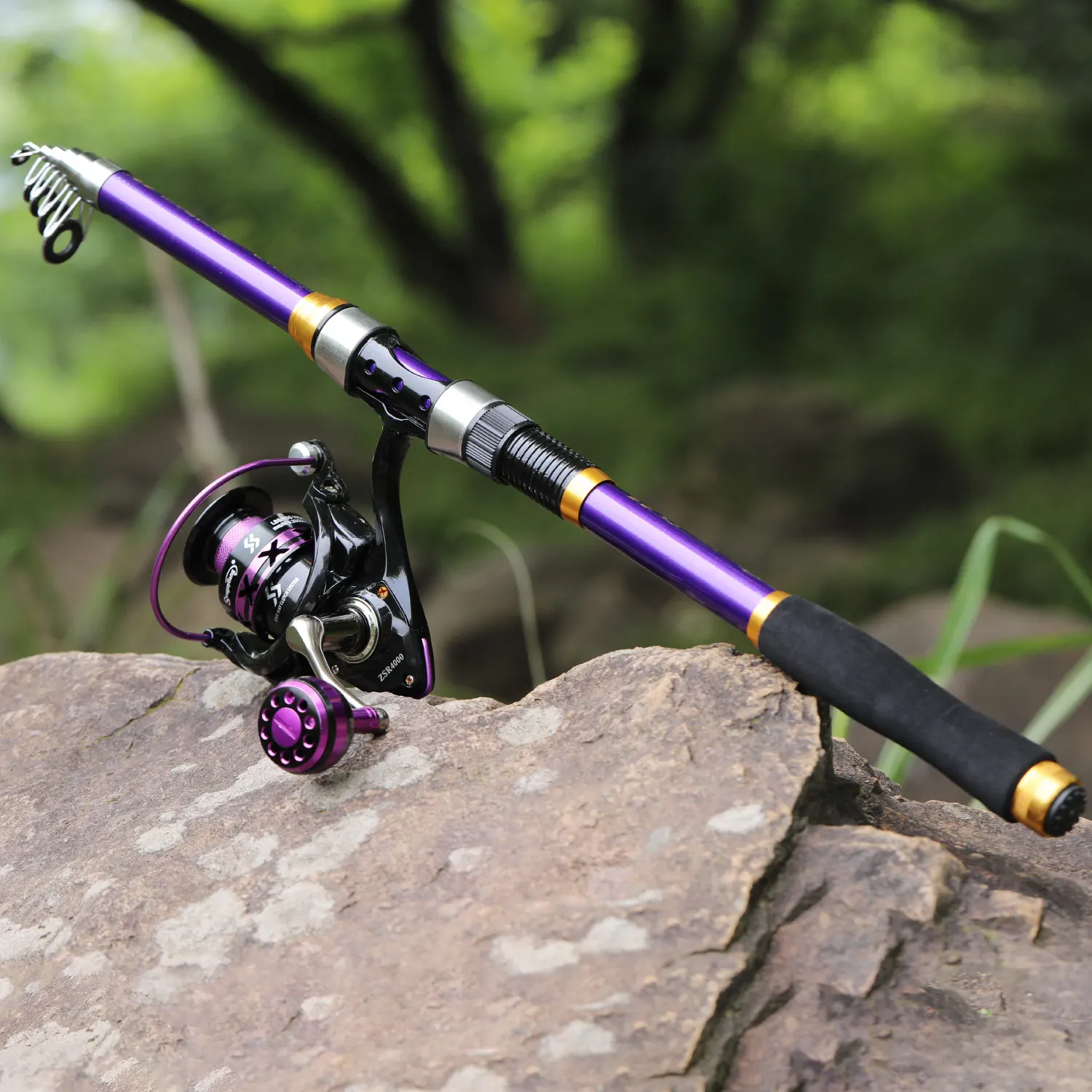 Telescoping Fishing Rod with Spinning Reel Combos Full Kit 1.8-3.3m Purple  Fishing Pole for Travel Saltwater Freshwater Fishing - AliExpress