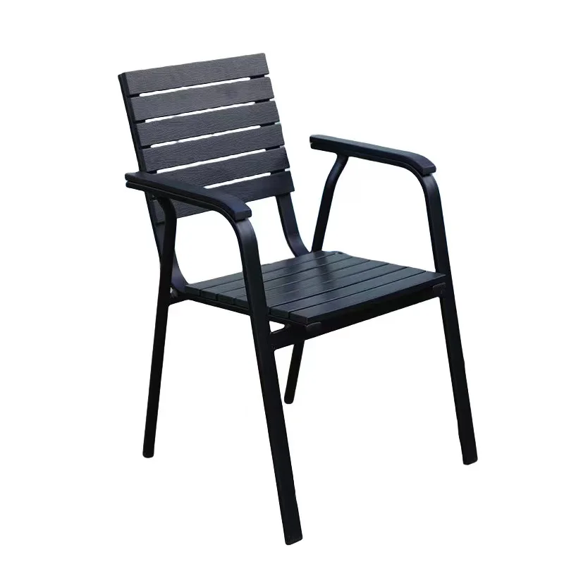 Modern Stackable Wooden Furniture Metal Outdoor Chairs Restaurant Patio Cafe Armchair With Metal Base