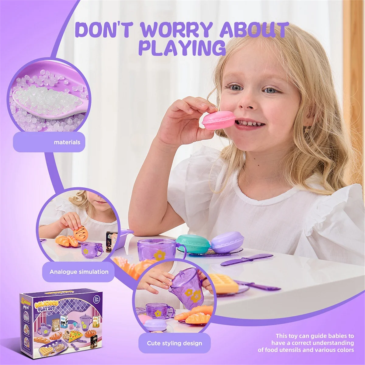 BAAU 33pc Play House Kitchen Toy Set Children Tea Play Set for Kids, Role Playing Toy with Dessert and Tableware