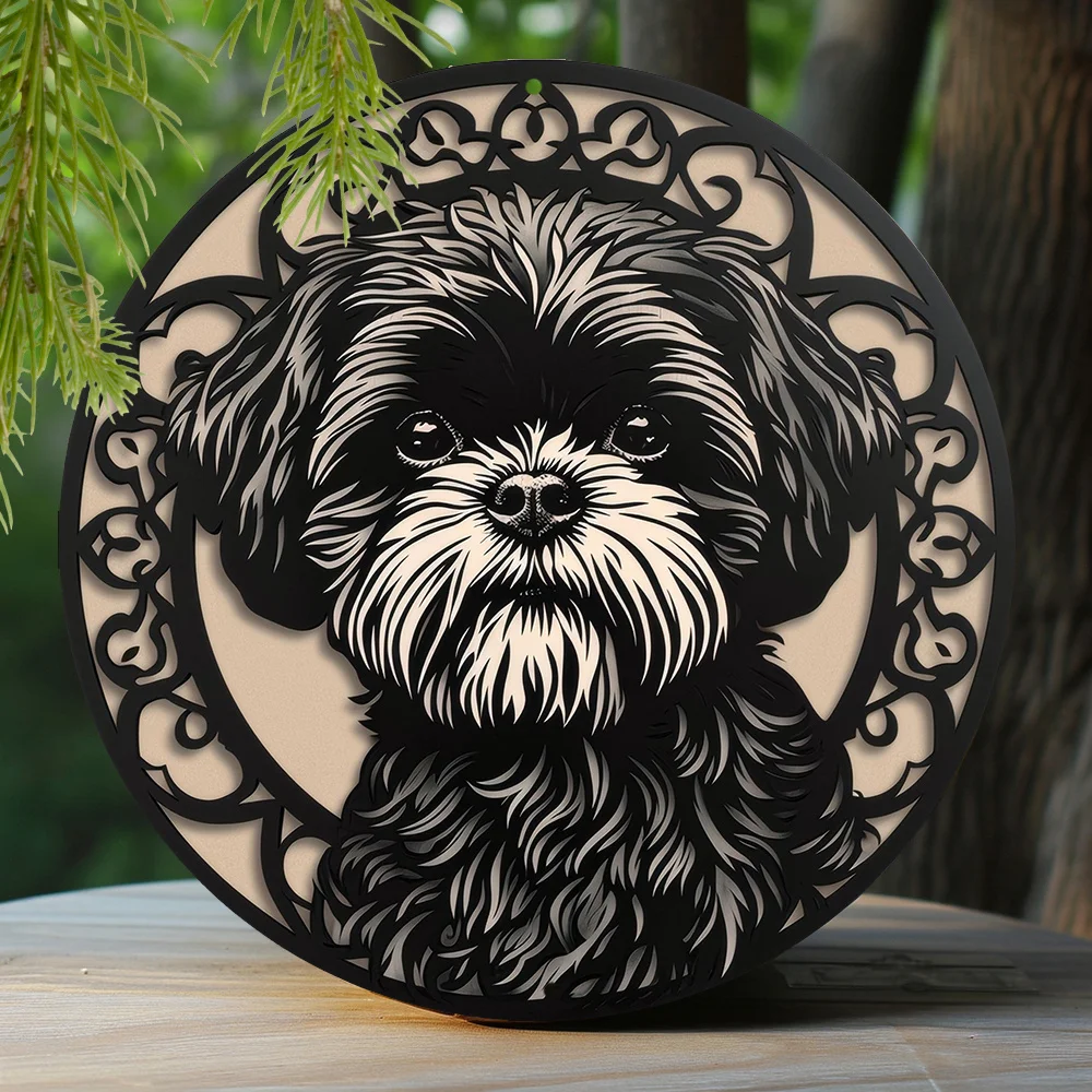 

Aluminum Sign Kitchen Decor Faux Laser Cut Iron Window Treatments Round Gifts Pug-dog Theme Decoration room decor