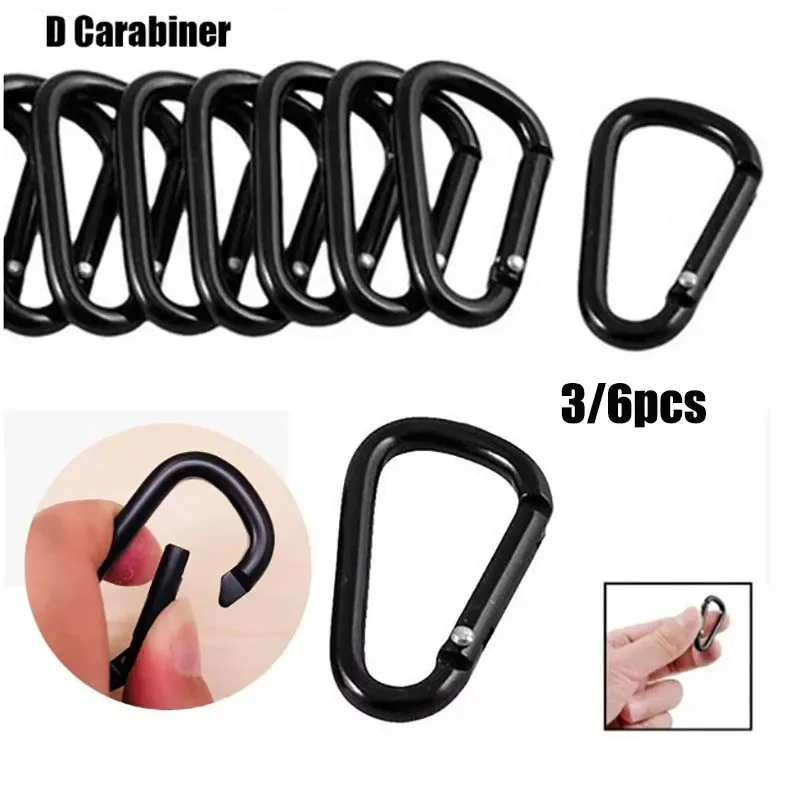 Hiking Buckles 6Pcs Black Type D Hook Outdoor Hiking Buckle Durable