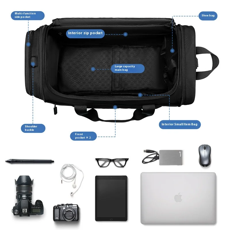 Foldable Duffle Gym Bag with Shoes Pouch for Men