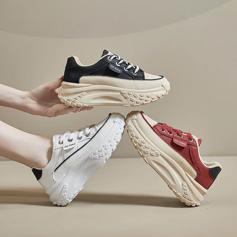 

White Shoes For Women 2023 Autumn Winter New Ins Student Casual Street Thick-soled Shoes Platform Elevating Board Shoes Girls