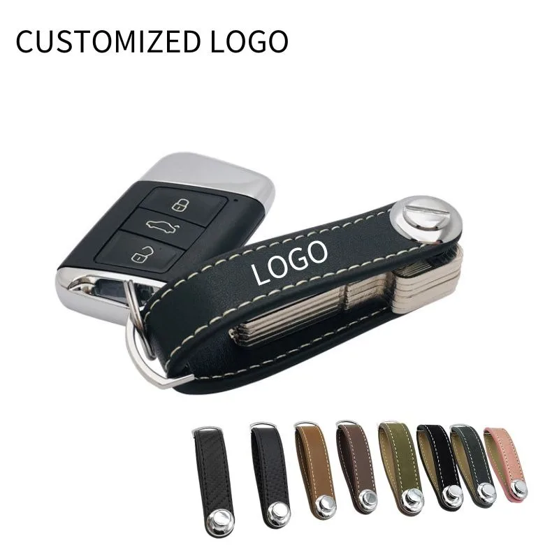 

Customized Logo Multifunctional PU Leather Car Key Pouch Case Wallet Organizer Chain Keyring Holder Keychain Collector Ring
