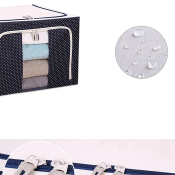 Fabric Large Steel Storage Box With Steel Frame Folding Bag Clear Zipper For Clothes 2 pcs