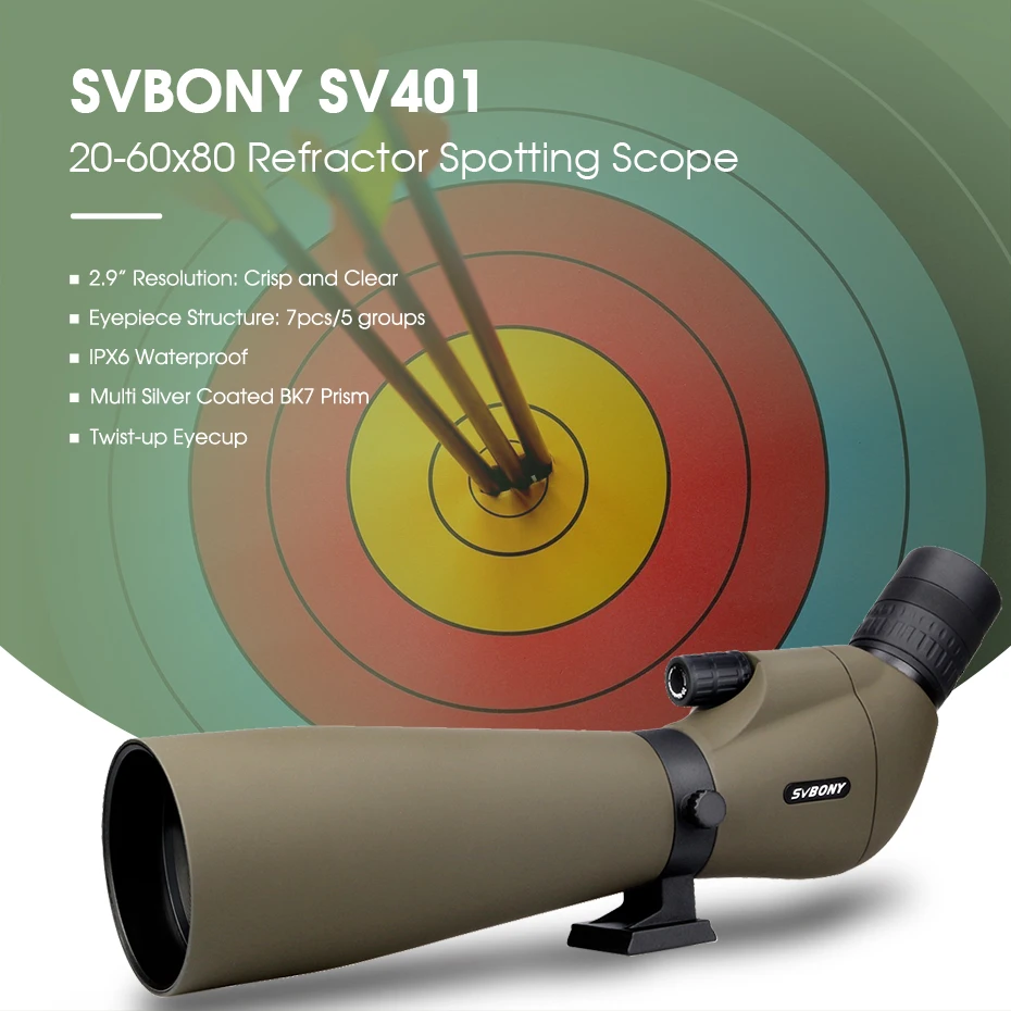 Cannocchiale Svbony SV13 20-60x80 - Per Birdwatching E Tiro, Impermeabile, Con Adattatore Smartphone