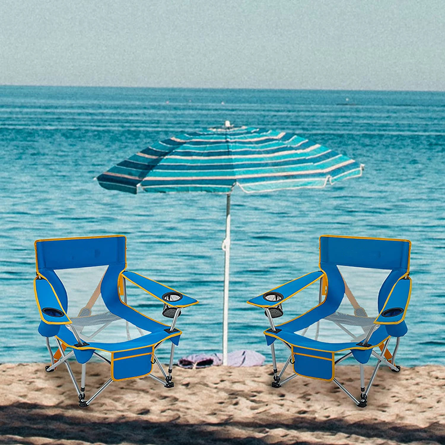 2022 New Blue Folding Camping Chair Low Seat Portable Lightweight Chair With Cup Holder And Front Pocket For Outdoor 5