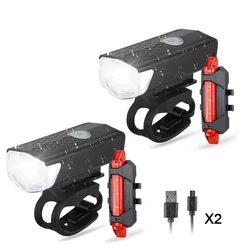 USB Rechargeable Bike Light Set with Easy - Install Front Light and Taillight - 3 Modes Bicycle Accessory (2218 2pcs)