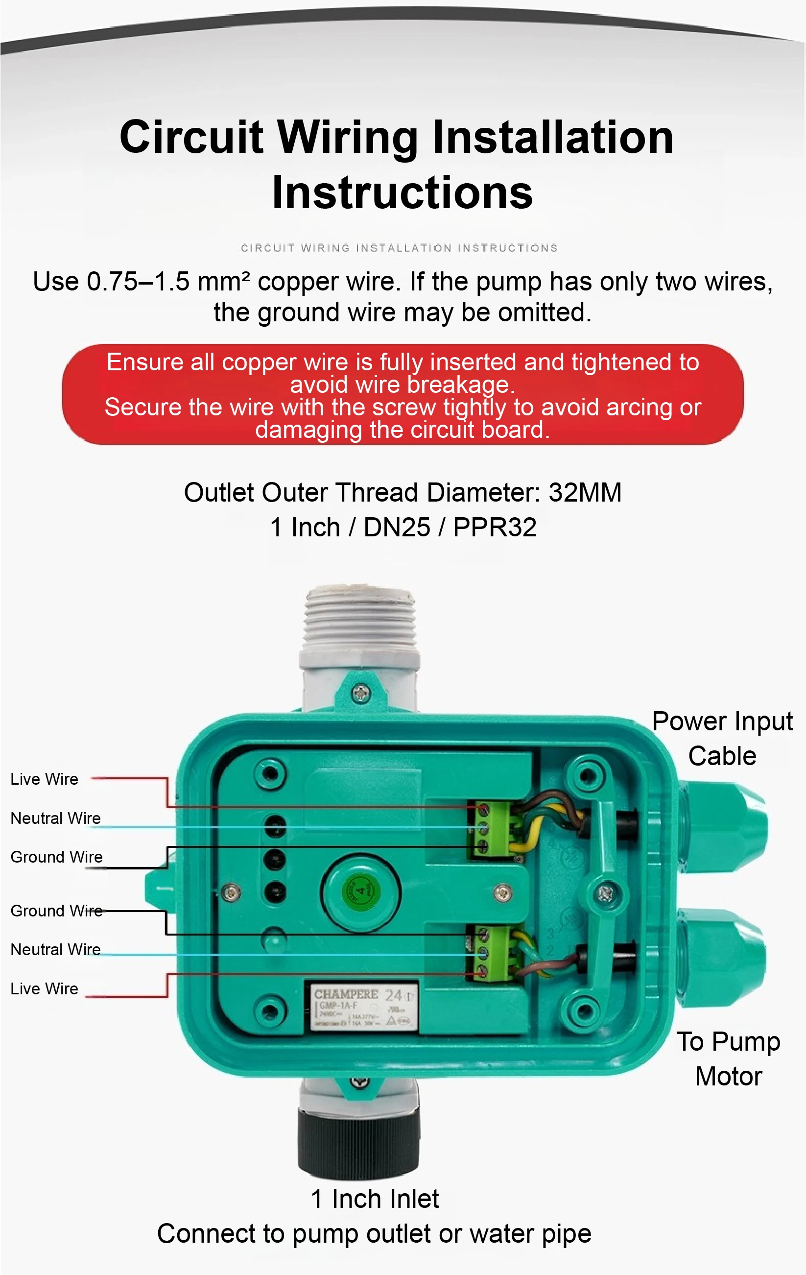 S18 Water Pump Pressure Controller Adjustable Pressure Automatic Switch Pipeline