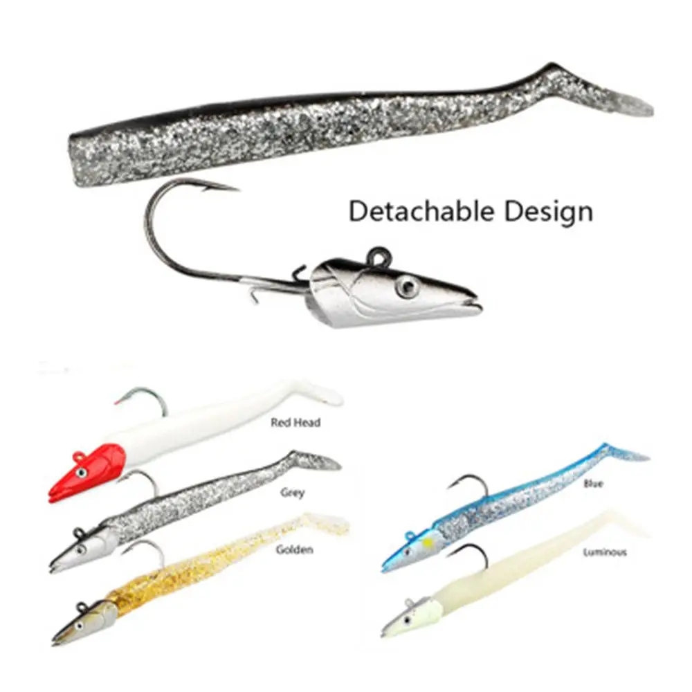 6 Pcs/Lot Soft Glow Eel Lures Silicone Artificial Eel Fishing Baits Sea  Bass Pike Grouper Head Tackle silver 