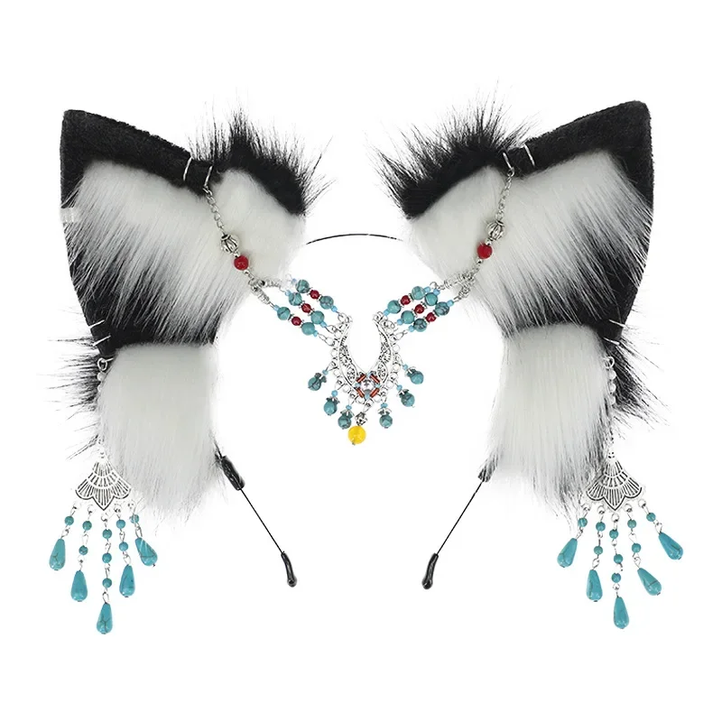 

exotic Plush ear headband Jewel pendant Wolf ear hair clip Christmas Cosplay Costumes accessories Artificial animal ear headwear