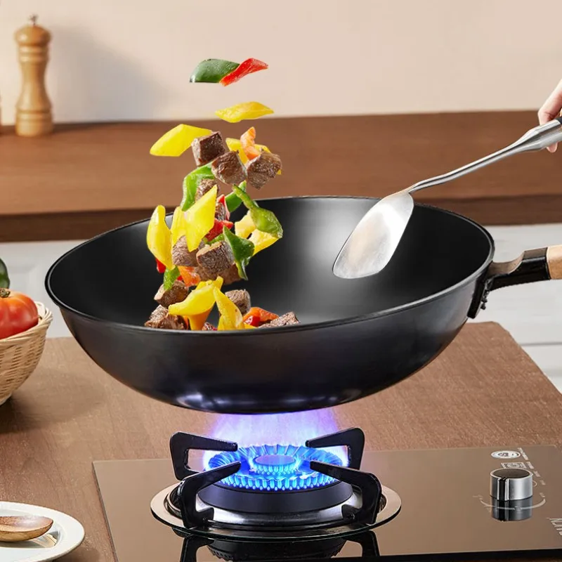 

Non Stick Iron Wok Frying Pan Cooking Pot Kitchen Accessories Uncoated Lightweight Gas Stove Cooktop Wok Utensils Cookware