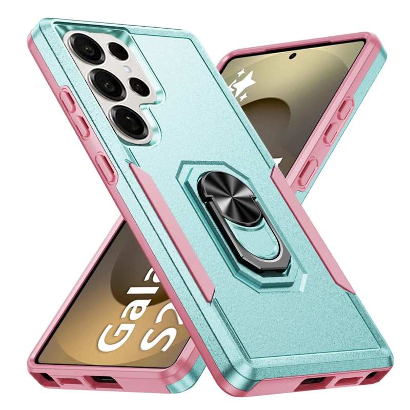 Shockproof Armor Matte Kickstand Phone Case with Magnetic Ring Holder Cover