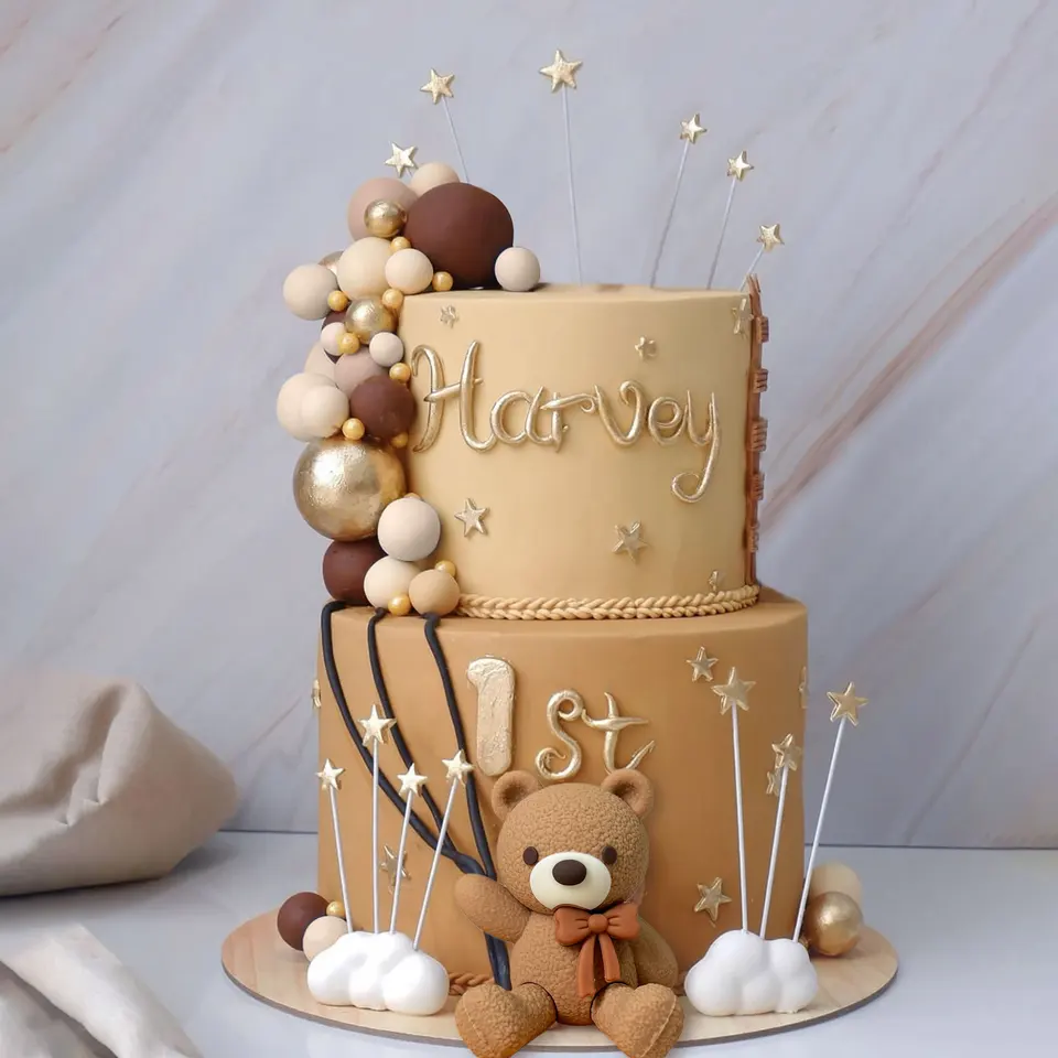LaVenty Decorazione per torta con orso verde salvia cake topper con palline verdi beige decorazione per torta con orsi boho decorazione torta compleanno babyshower