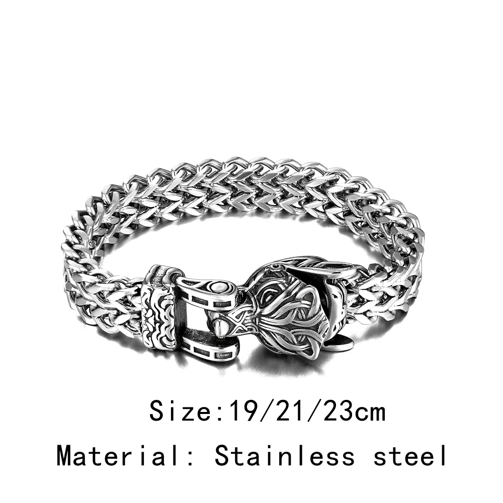 Never Fade Norse Celtic Wolf Head Bracelet Men's Stainless Steel