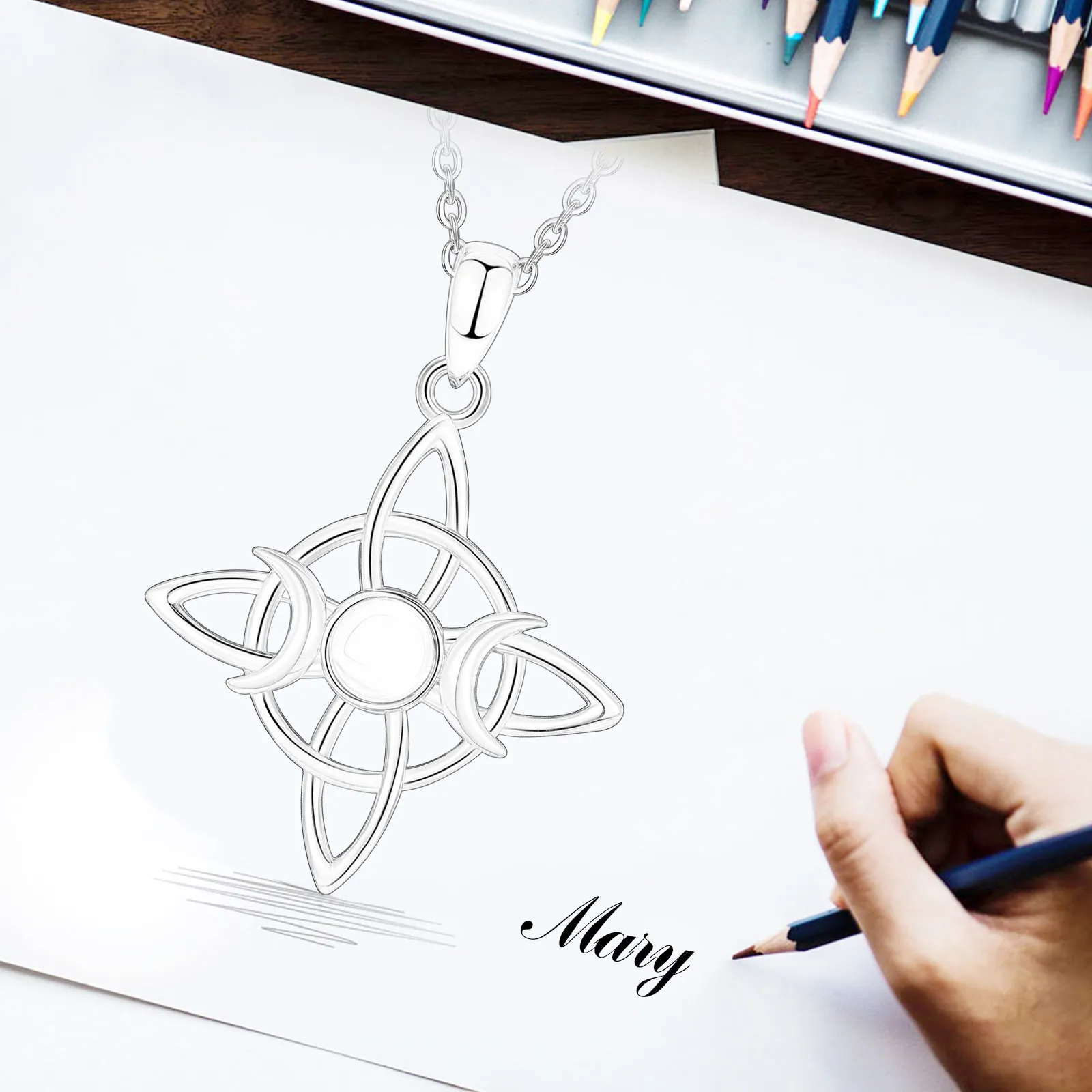 Eudora 925 Sterling Silver Witch's Knot Triple Moon Necklace Moonstone Amulet Pendant for Women Witch Jewelry Exquisite Gift silver necklace charms pendant necklace silver necklace silver pendant
