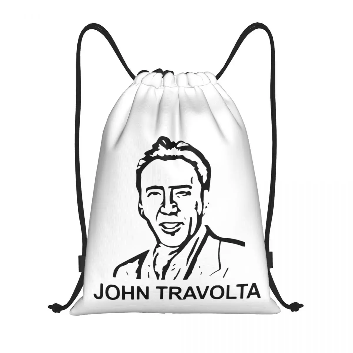 

Drawstring Bags Gym Bag Nicolas Cage John Travolta Face 11 Cosy Graphic Vintage Backpack Infantry pack Funny Novelty