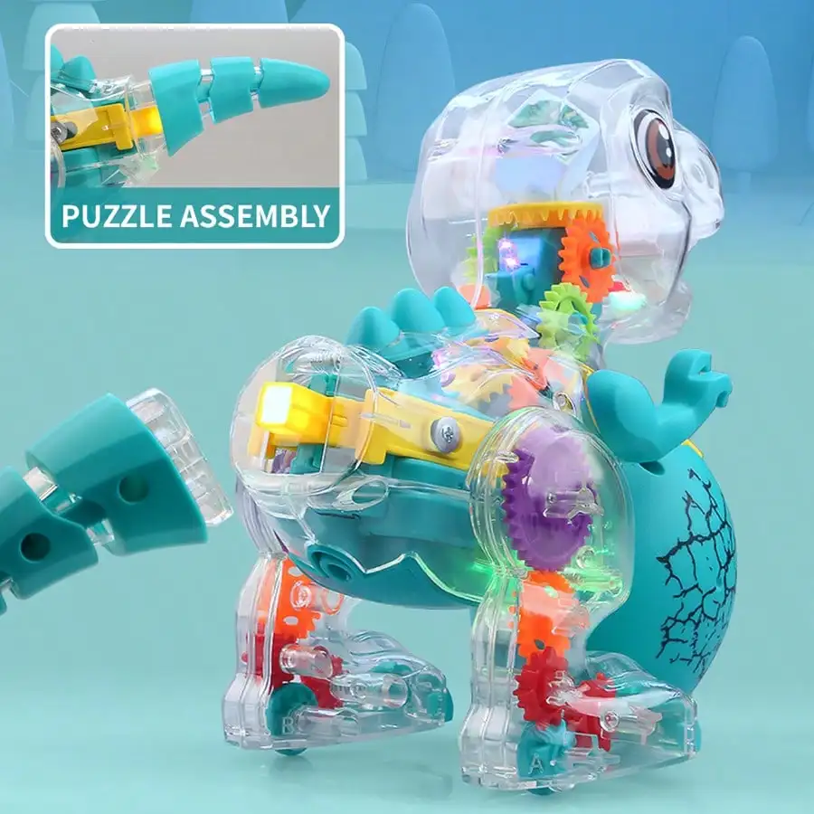 어린이용 전동 공룡 장난감 자동차, 로봇 애완동물, 만능 바퀴, 범프앤고 스윙 장난감, 조명과 음악이 있는 투명 기어