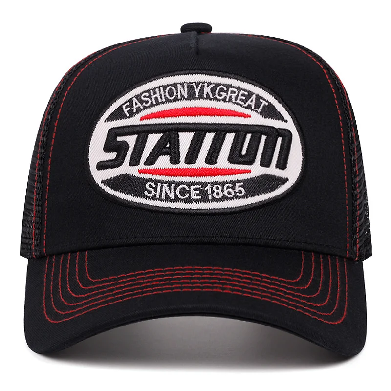 Unisex Baseball Cap Classic STATION Letter Pattern Mesh Cap Men and Women Breathable Streetwear Summer Trucker Hat