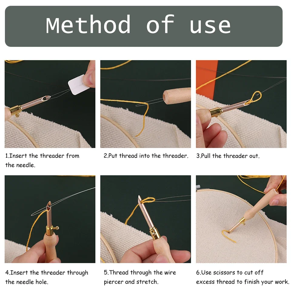 8Pcs Punch Needle Embroidery Kits with Adjustable Wooden Punch Needle Crochet Knitting Embroidery Pen DIY Tools Set embroidery kit