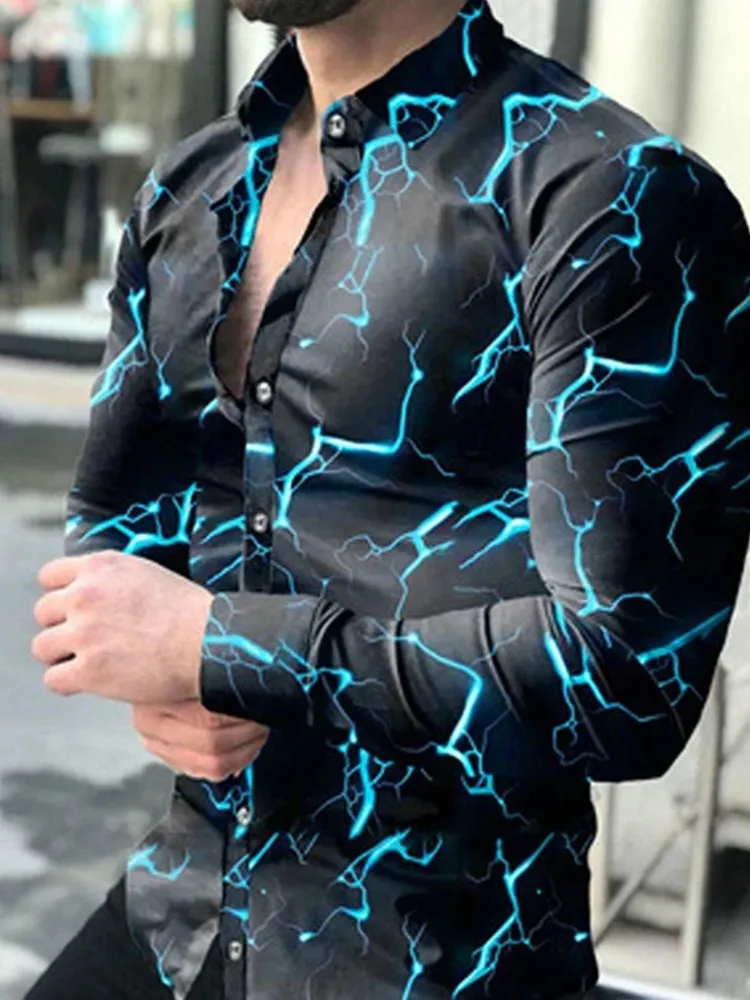 2022 Spring Autumn Men Fashion Shirts Turn-down Collar Buttoned Shirt Men's  Casual Digital Printing Long Sleeve Tops Streetwear